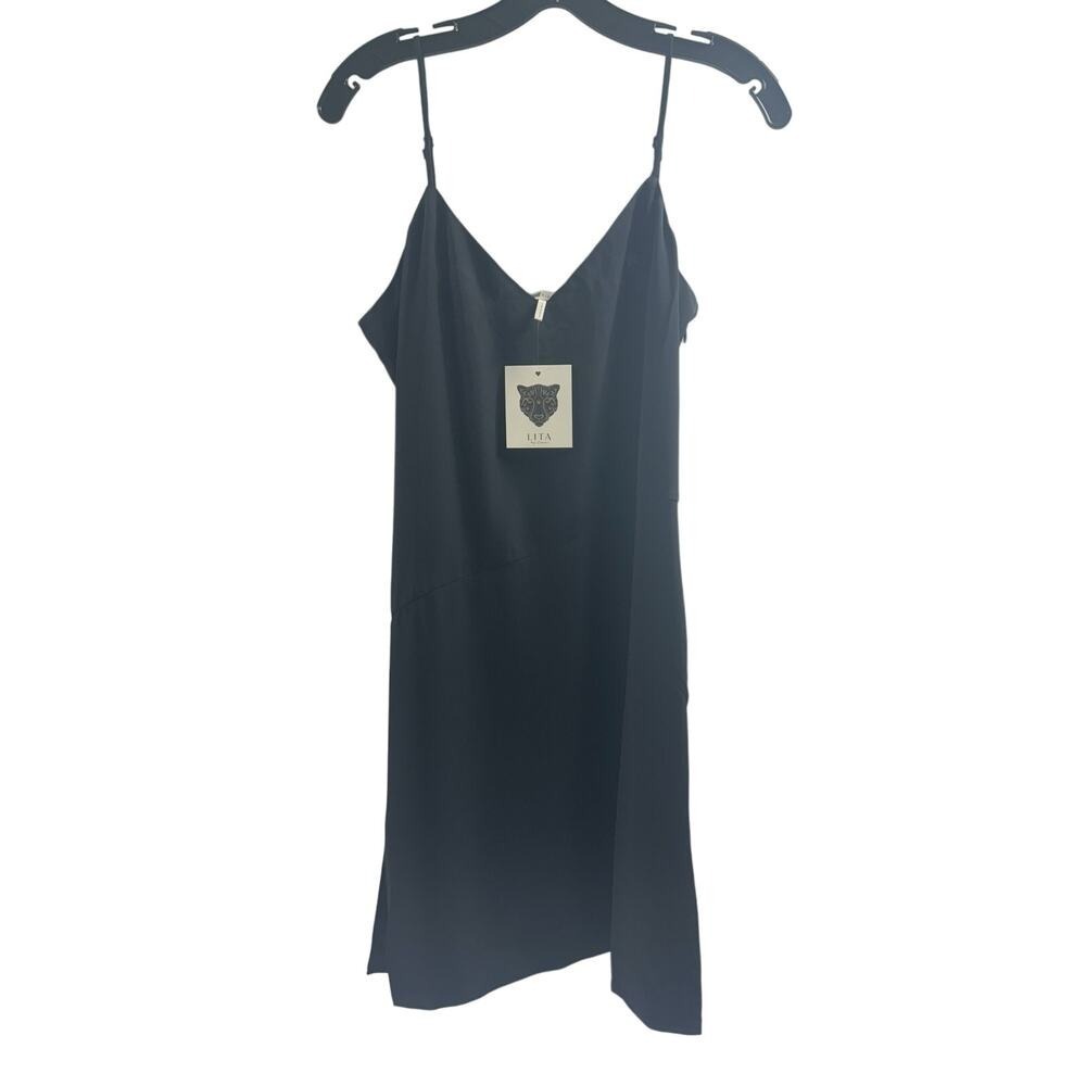 Lita by Ciara NWT V-Neck Black Spaghetti Straps Silk Mini Slip‎ Dress Medium